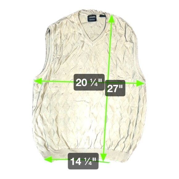 Izod Mens L Beige Mercerized Cotton Sleeveless Argyle Sweater Vest Argyle Golf - Picture 2 of 4